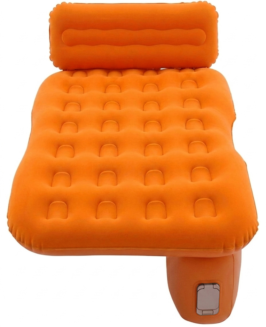 CARCAM Inflatable Back Seat Auto Airbed, Auto Air Pump, Repair Kit, 135x85 cm. (CCMTE-1750) Orange