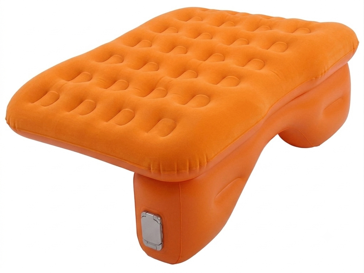 CARCAM Inflatable Back Seat Auto Airbed, Auto Air Pump, Repair Kit, 135x85 cm. (CCMTE-1750) Orange