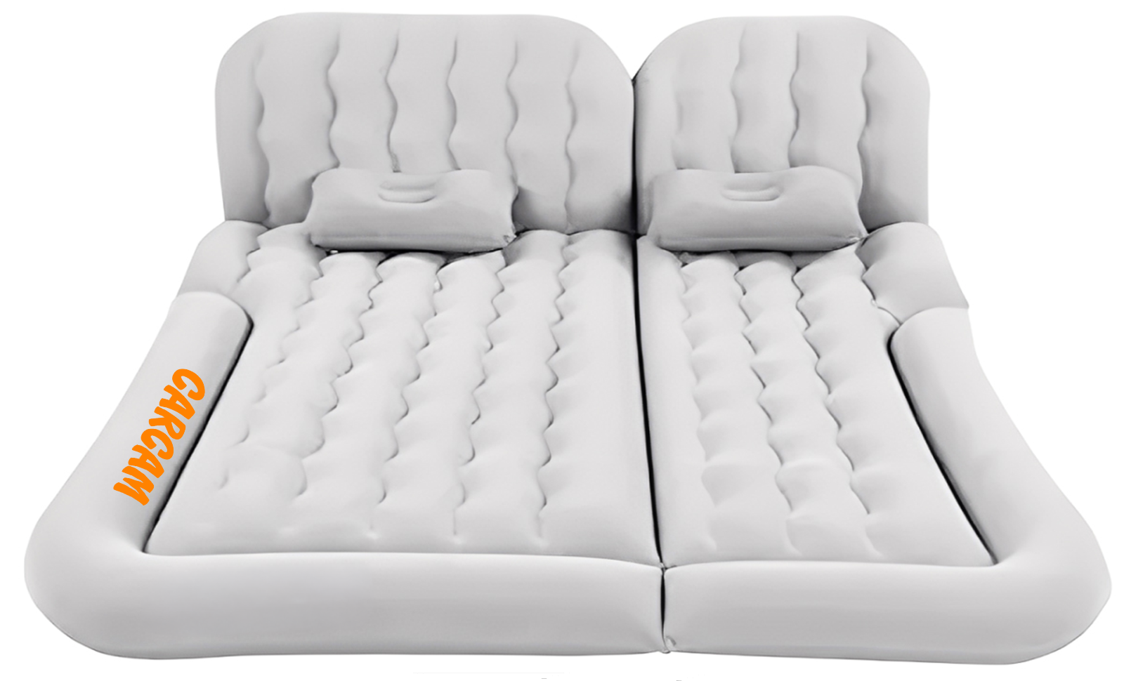 CARCAM Inflatable Auto Airbed, Two Pillows, Auto Air Pump, Repair Kit, 175x155 cm. (CCMTE134) Gray
