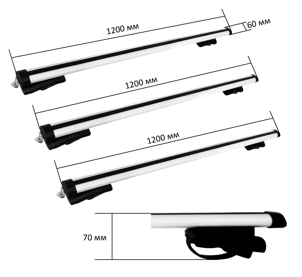 Багажник на рейлинги CARCAM RAIL 8102C+B1 1200 мм 3 поперечины
