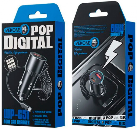 Wekome Pop Digital Series 66W Cabled Fast Car Charger (WP-C51) Black