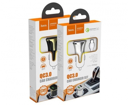 Hoco Z31a АЗУ 2USB 2.4A QC3.0 Быстрая зарядка для Type-C Черный Hoco Z31a АЗУ 2USB 2.4A QC3.0 Быстрая зарядка для Type-C Черный