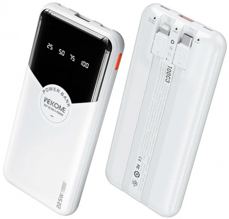 Wekome Pop Digital Series Gen3 22.5W Cabled Super Fast Charging Power Bank 10000 mAh (WP-59) White