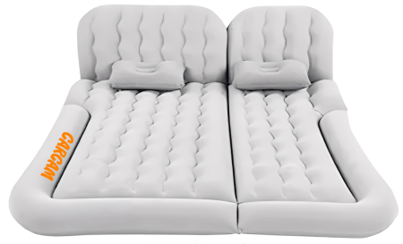 CARCAM Inflatable Auto Airbed, Two Pillows, Auto Air Pump, Repair Kit, 175x155 cm. (CCMTE134) Gray